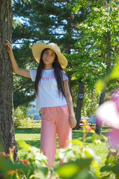 Pantalon rose en Lin